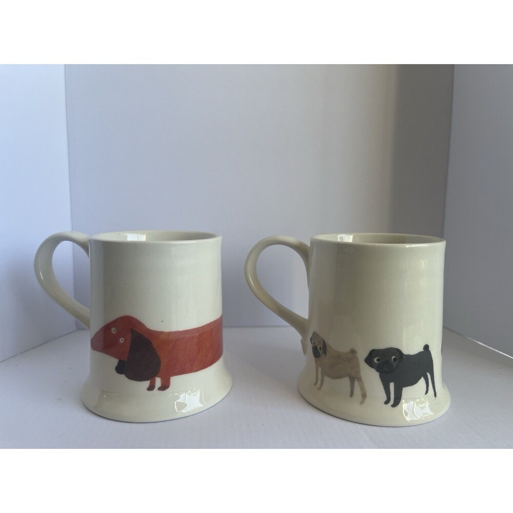 Fenella Smith London Dachshund Dog Porcelain Mug 3.0" Tall Playful Pug Set